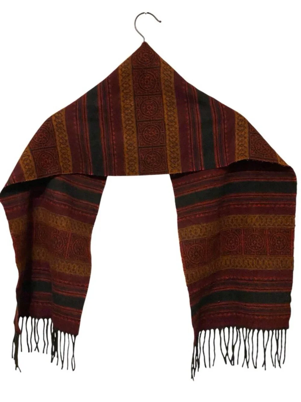 V Fraas Cashmink Black Maroon Red Striped Scarf 11x60 Inches